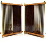 Leonardo Mosso 2 palisander and brass table lamps, Italy 1970s