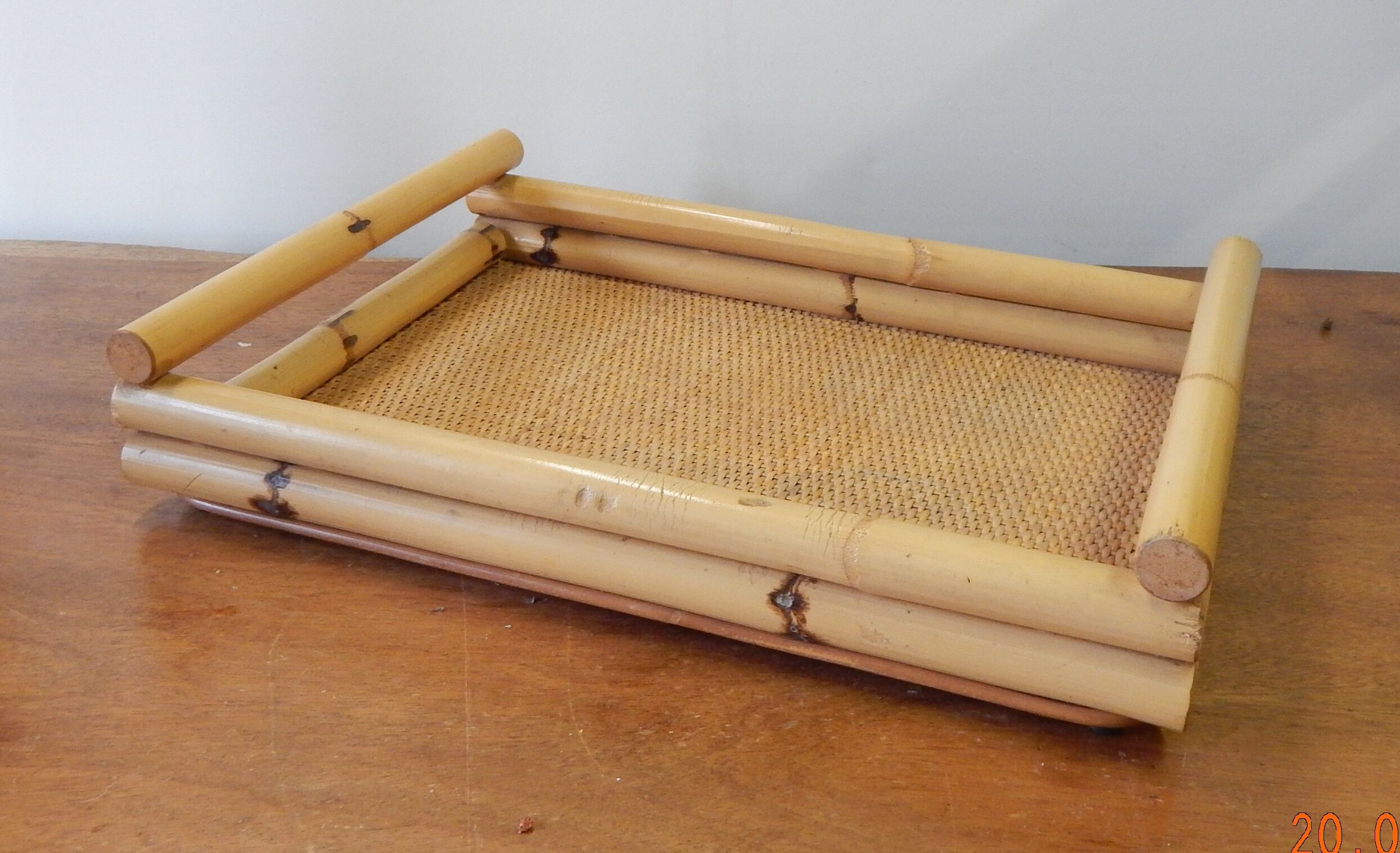Tray in rattan and bamboo 70s