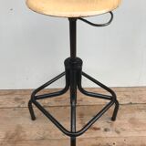 Former HELIOLITHE 50s adjustable Metal & wood Vintage shop stool