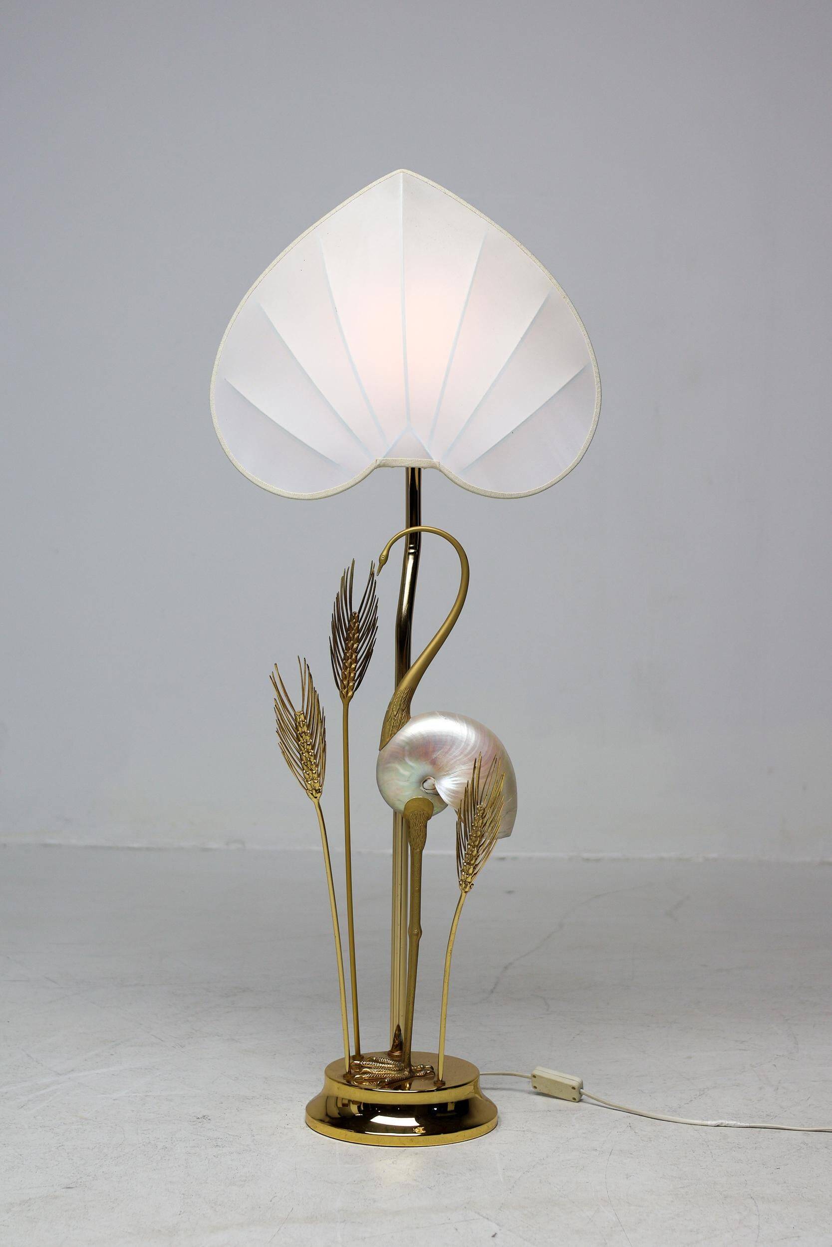 Monumental crane or egret lamp post in gilded brass by Antonio Pavia