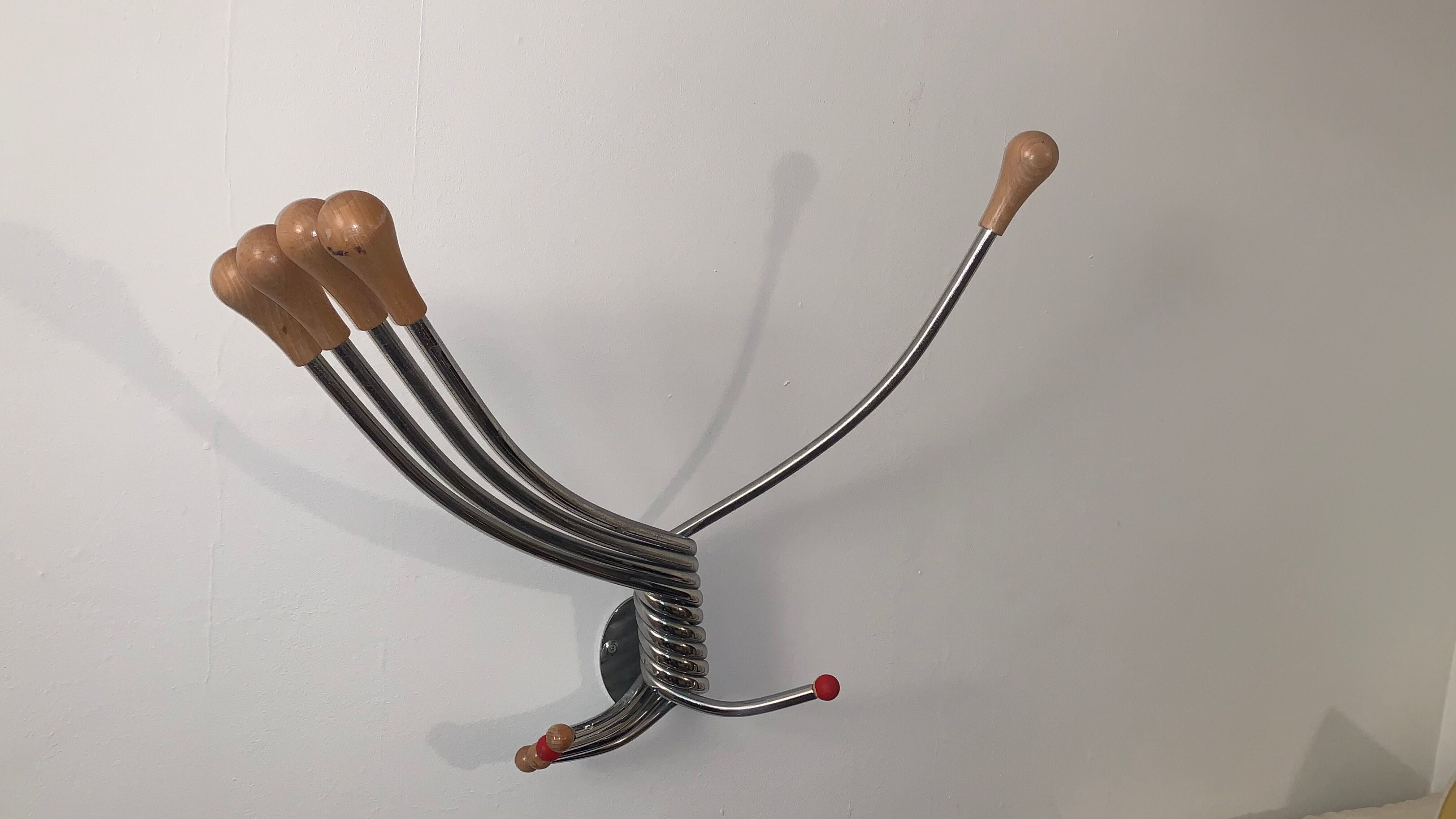 Vintage Wall mount ‘Octopus’ metal and wood swivel coat rack