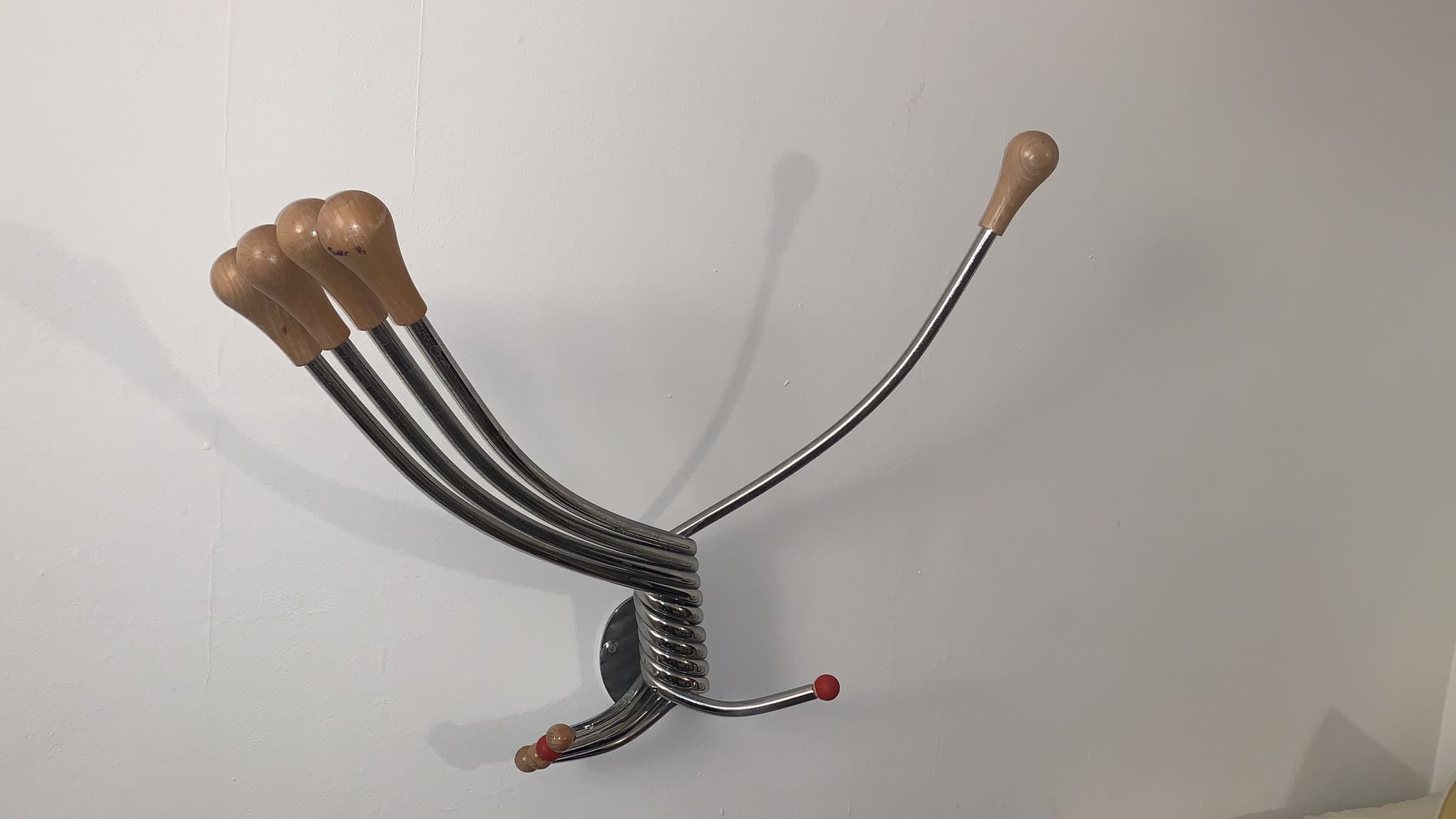 Vintage Wall mount ‘Octopus’ metal and wood swivel coat rack
