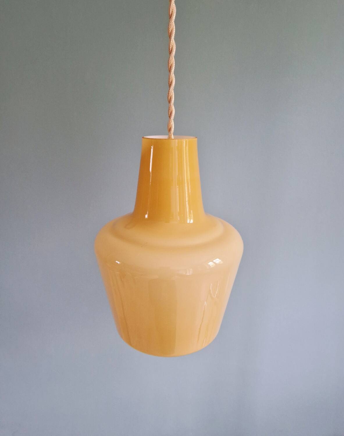 Scandinavian honey-colored opaline pendant light, 1960s