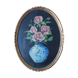 Oil on oval panel bouquet of roses