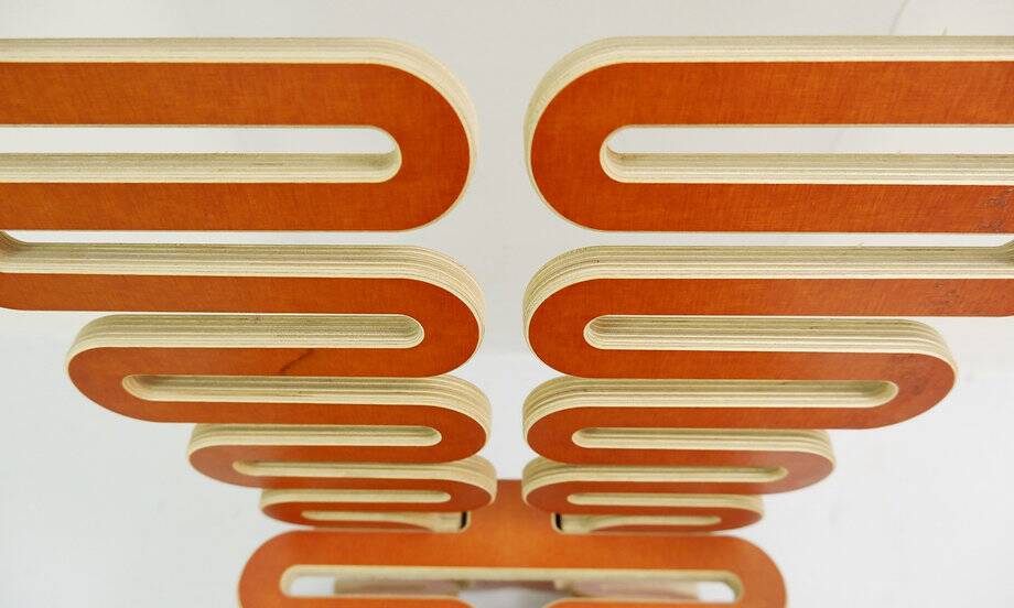 Gregg Fleishman Prototype European cutout plywood "Lumbarest" or Puzzle chair, from the 1970s