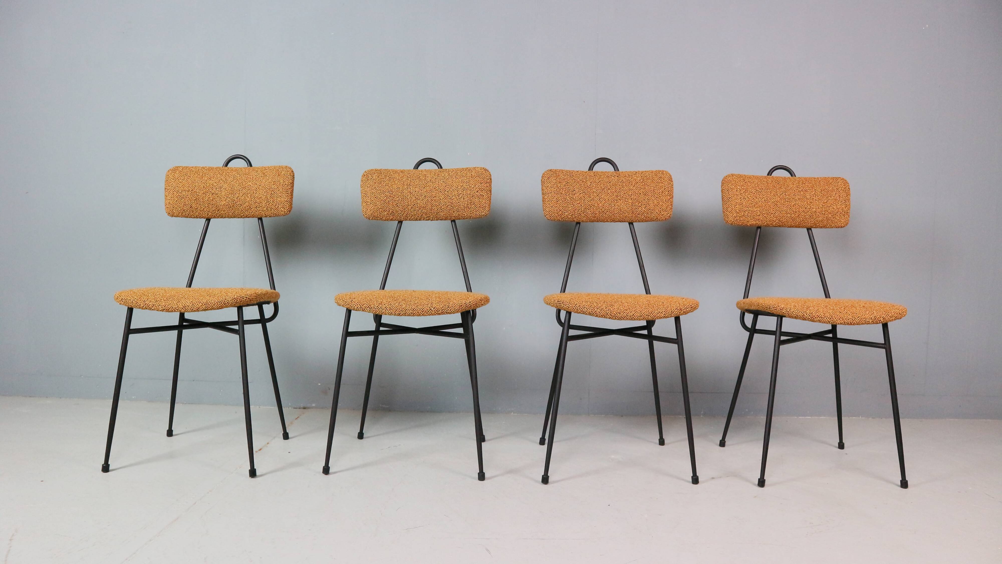 Set of 4 Italian dining chairs newly upholstered 1950s