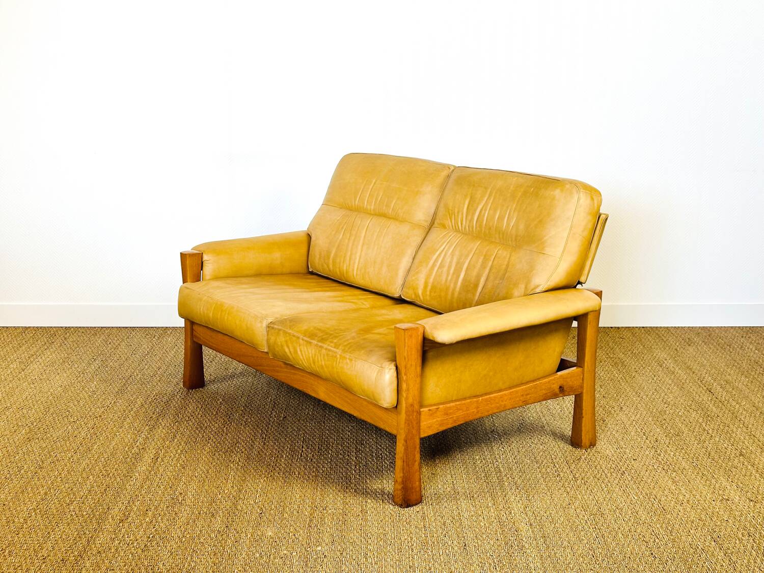 Salon complet en cuir camel 1960