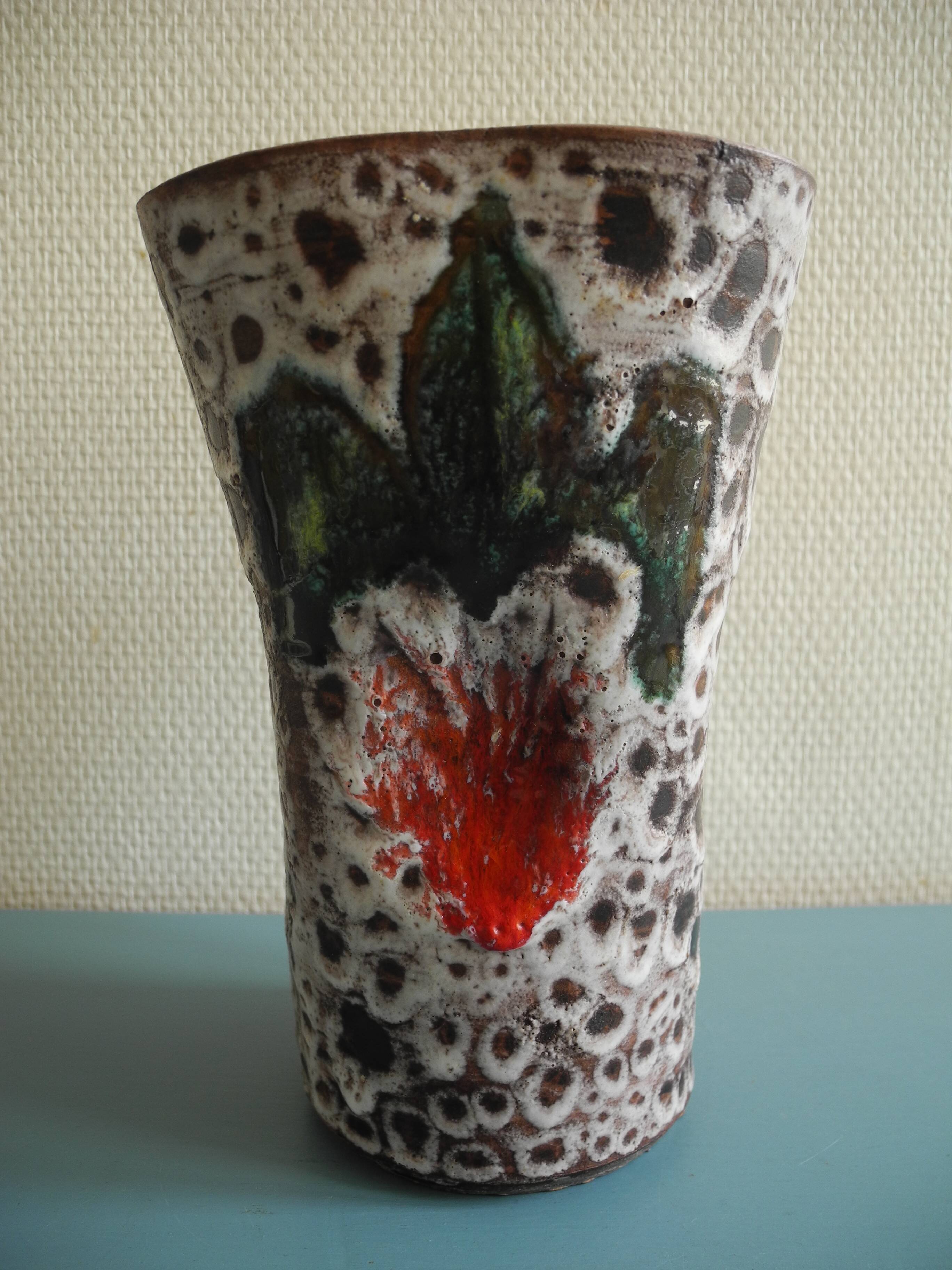 ceramic vase Vallauris fat lava vintage deco glazed ceramic vase 50s