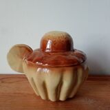 Brioche-shaped slipware pot/sugar bowl