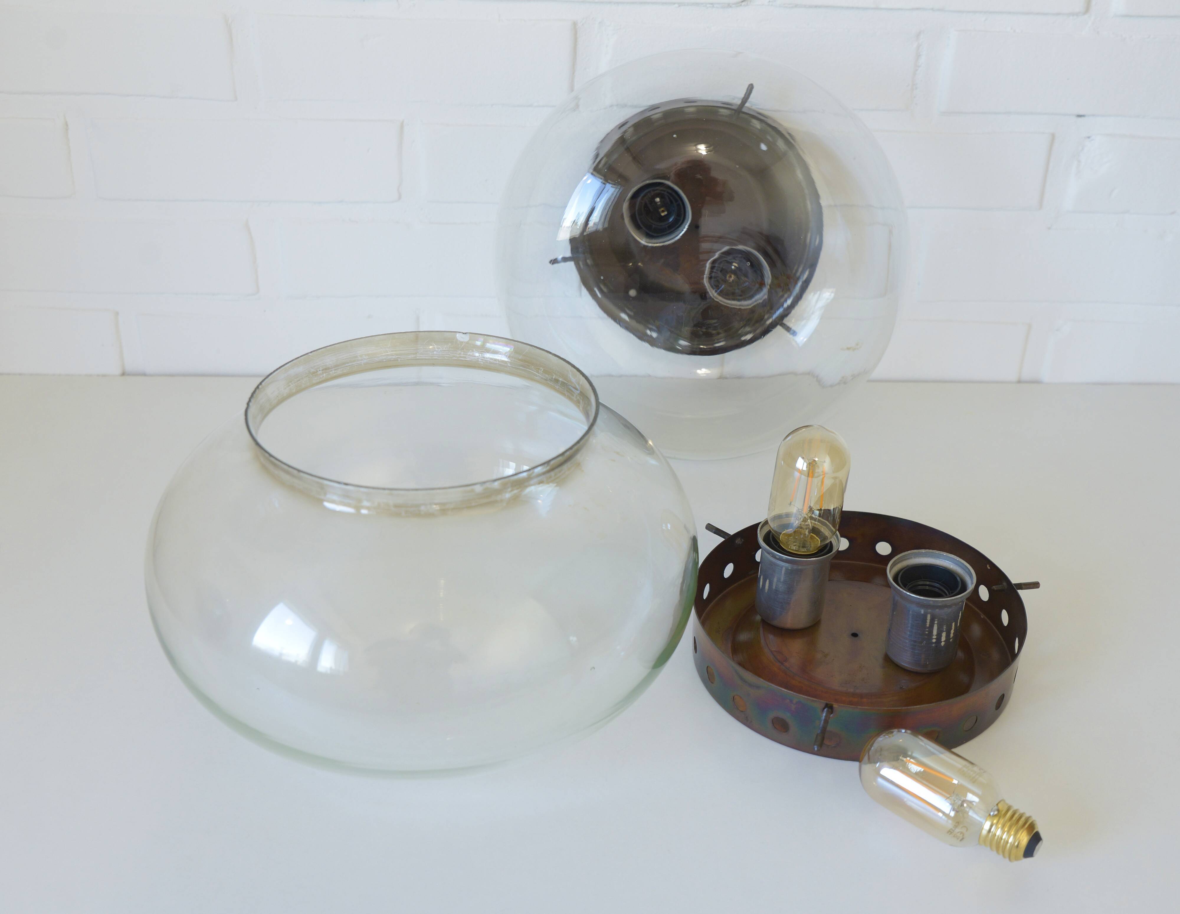 Set of 2 Vintage Space Age Stye Sconces Copper Flush Mount Lights 1980's