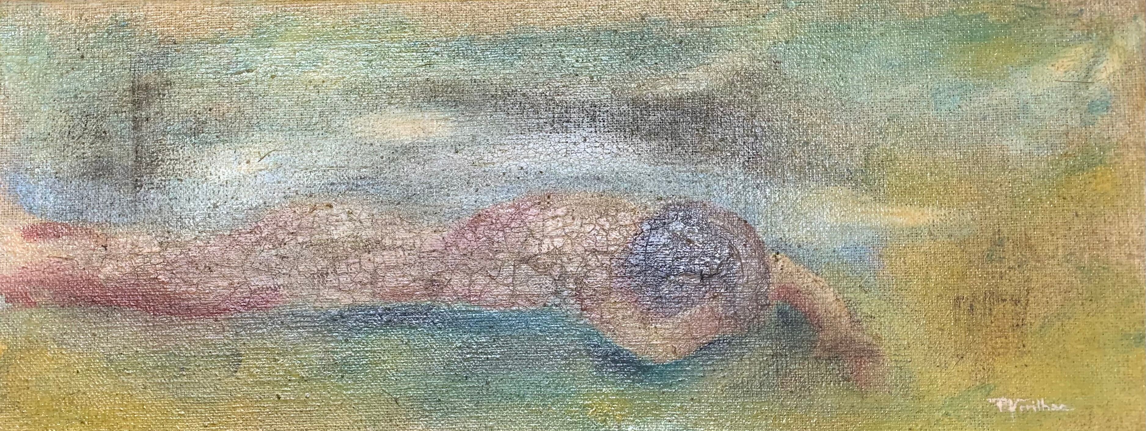 Oil on canvas signed woman on the beach