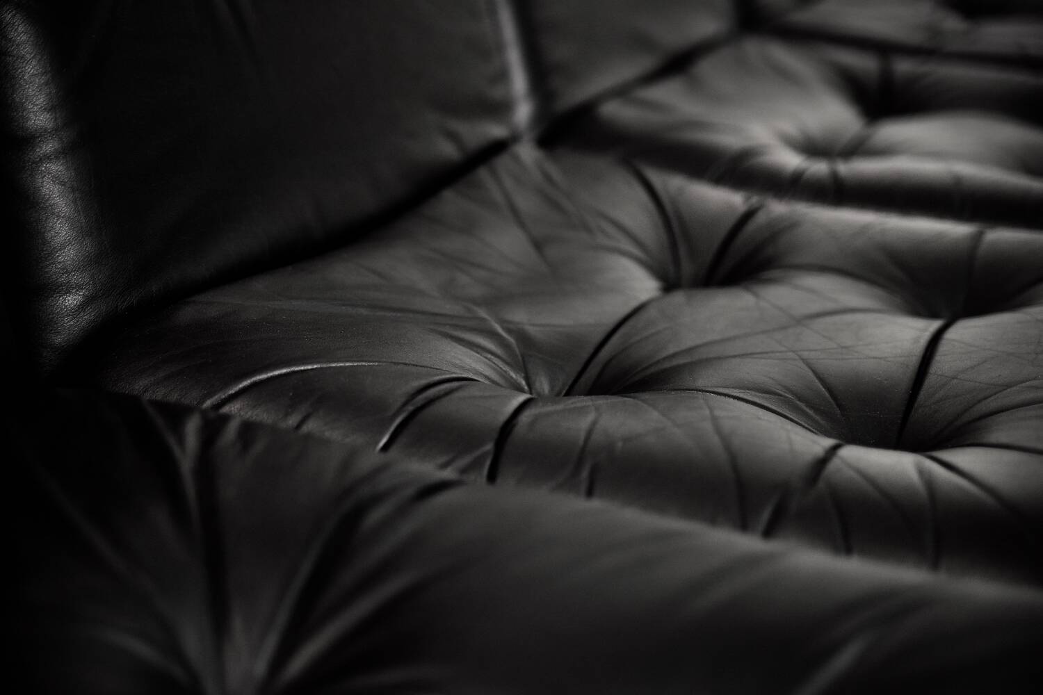 Vintage Mid-Century German Modern Minimalist Leather and Chrome Modular Sofa