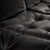 Vintage Mid-Century German Modern Minimalist Leather and Chrome Modular Sofa