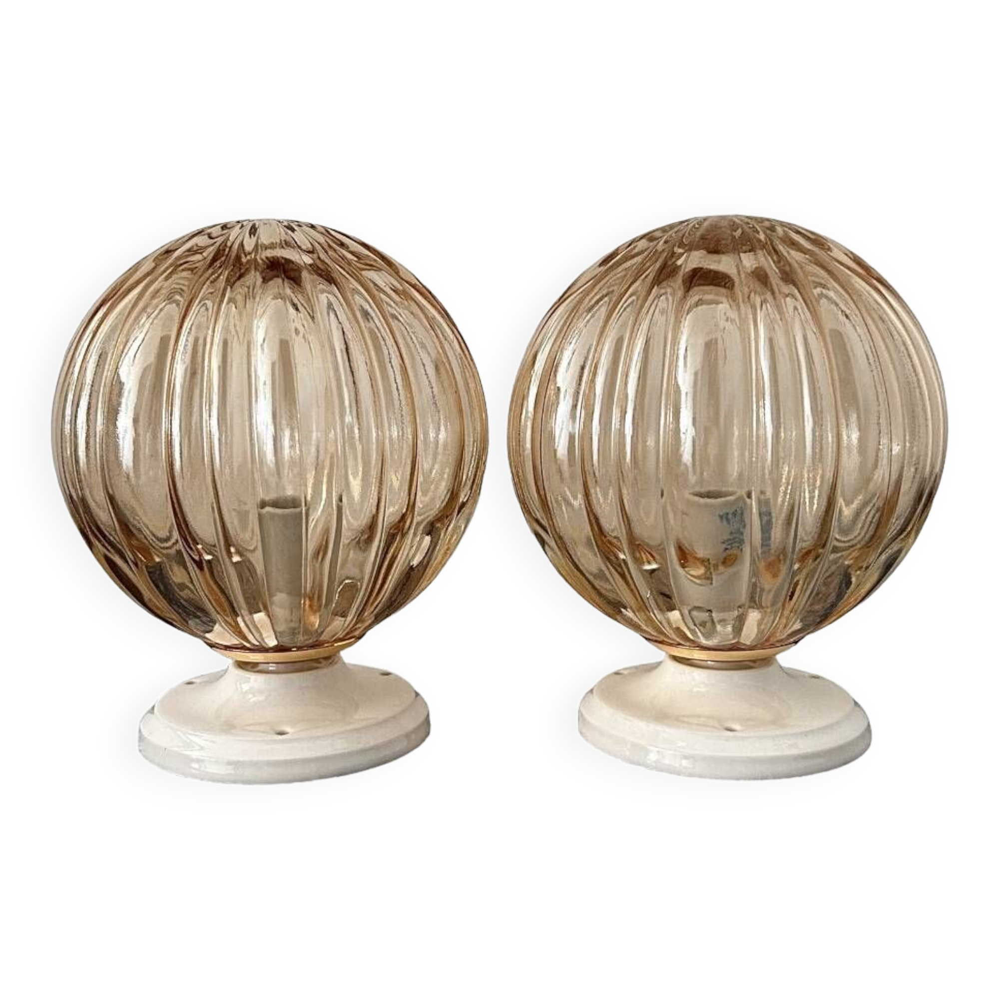 Pair of vintage golden globe wall or ceiling lights