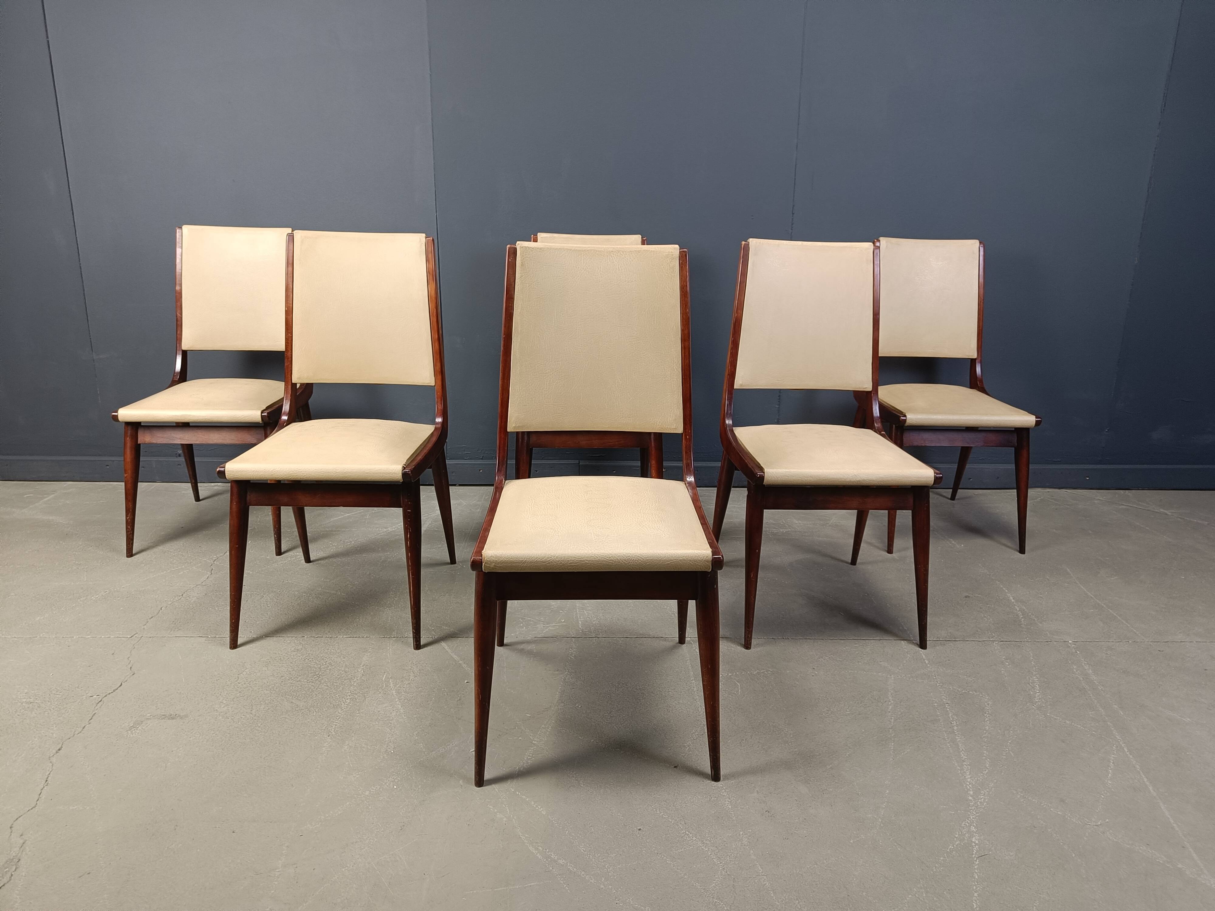 Set of 6 mid century italian dining chairs, 1950s - set of 6