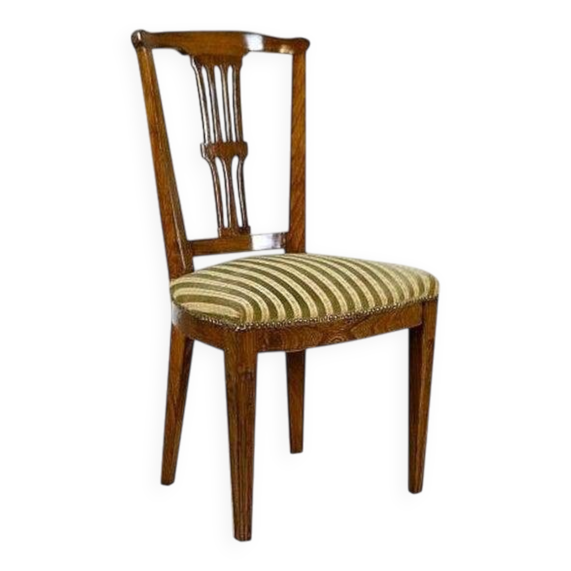 20th-Century Elm Chair in Striped Upholstery, 1940s