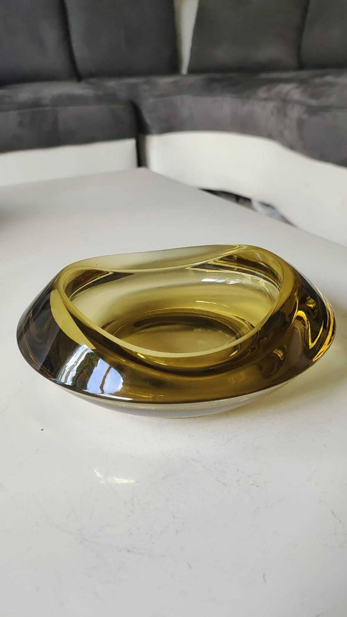 Bohemian Czech design empty pocket. Made of amber blown art glass by Rudolf Jurnikl.