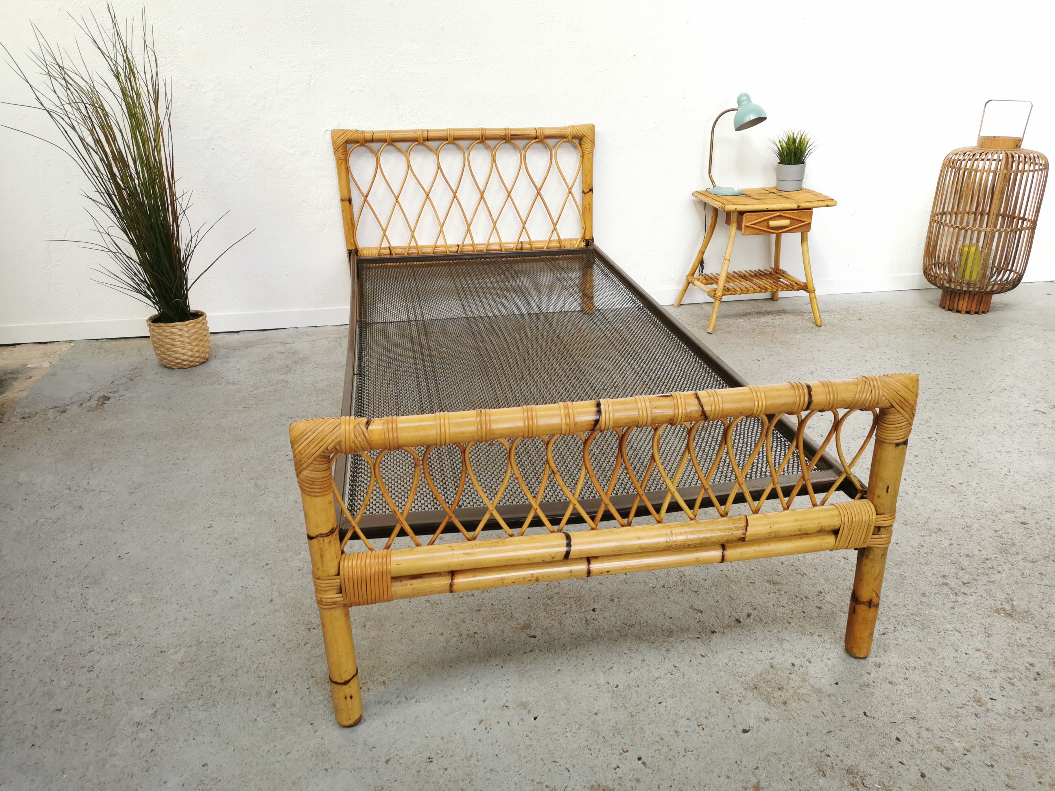 Pair of vintage rattan twin bed