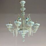 Venetian Chandelier In Murano Glass Two Tones Of Blue, Circa 1940, 8 Arms Of Light