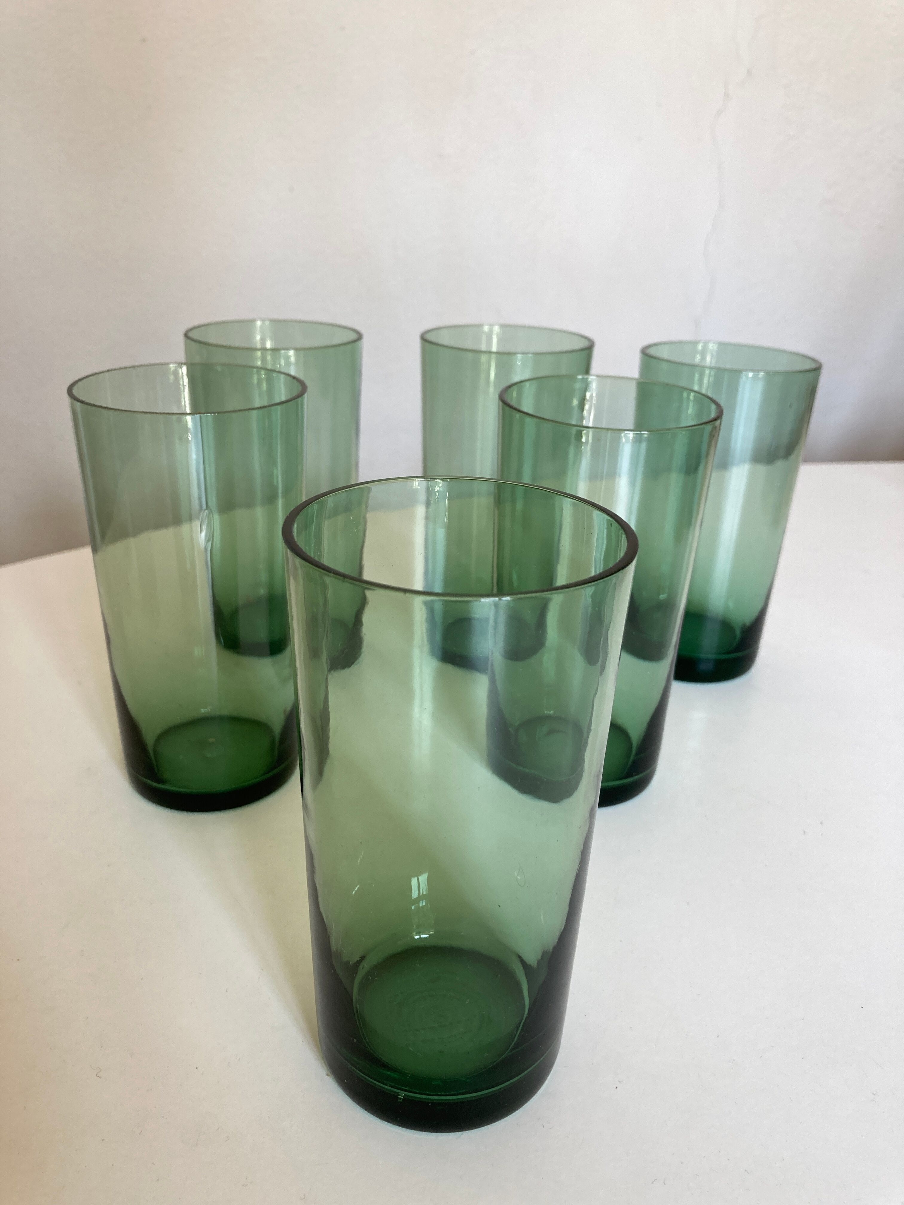 Set 6 glasses green cups blown 1960