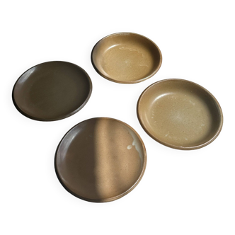 Set of 4 small stoneware plates, two flat; two hollows, Brenne brand, Grand iron stoneware Fra
