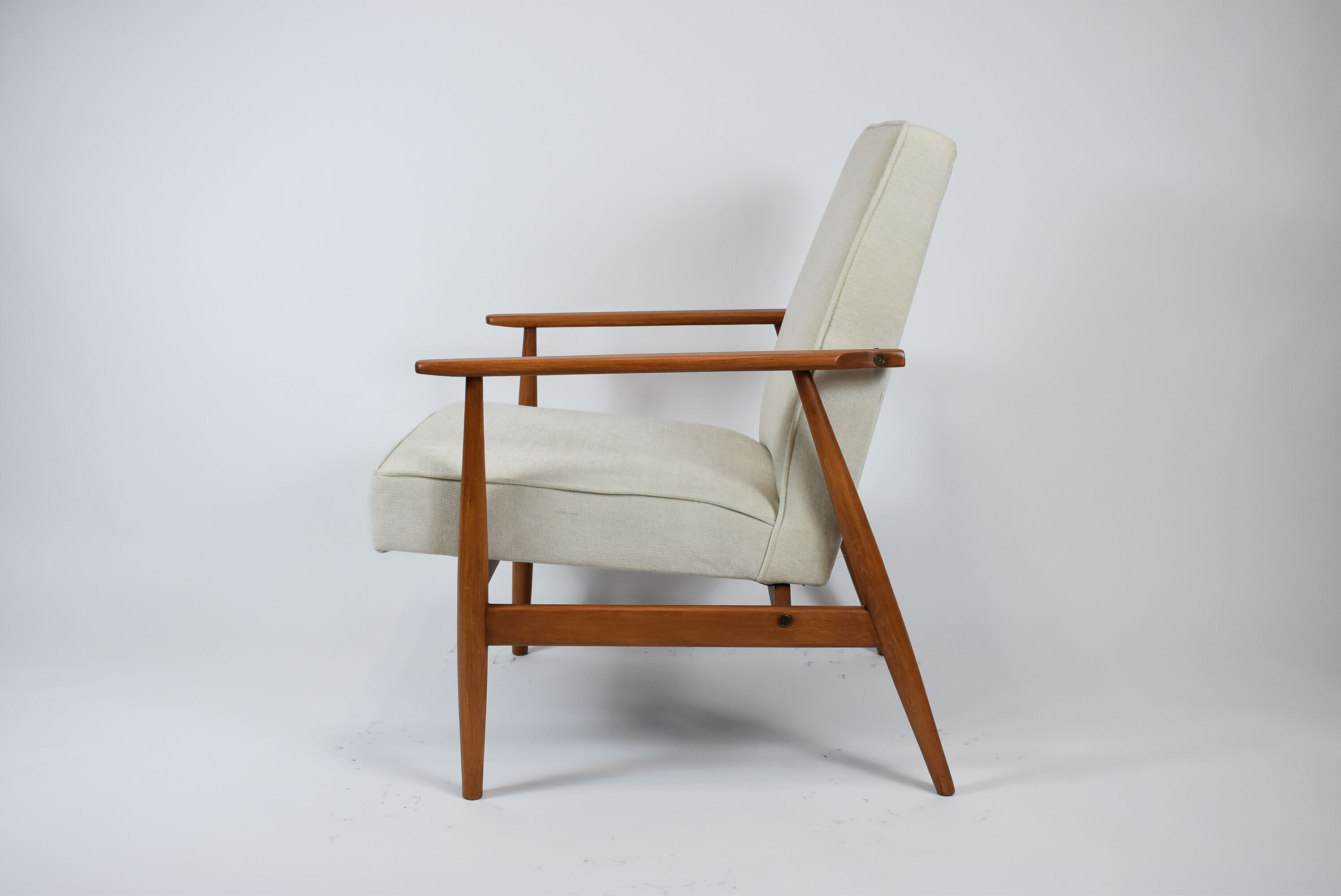 Vintage original armchair "Fox" designed by H. Lis 1970s, beige fabric, fully renovated