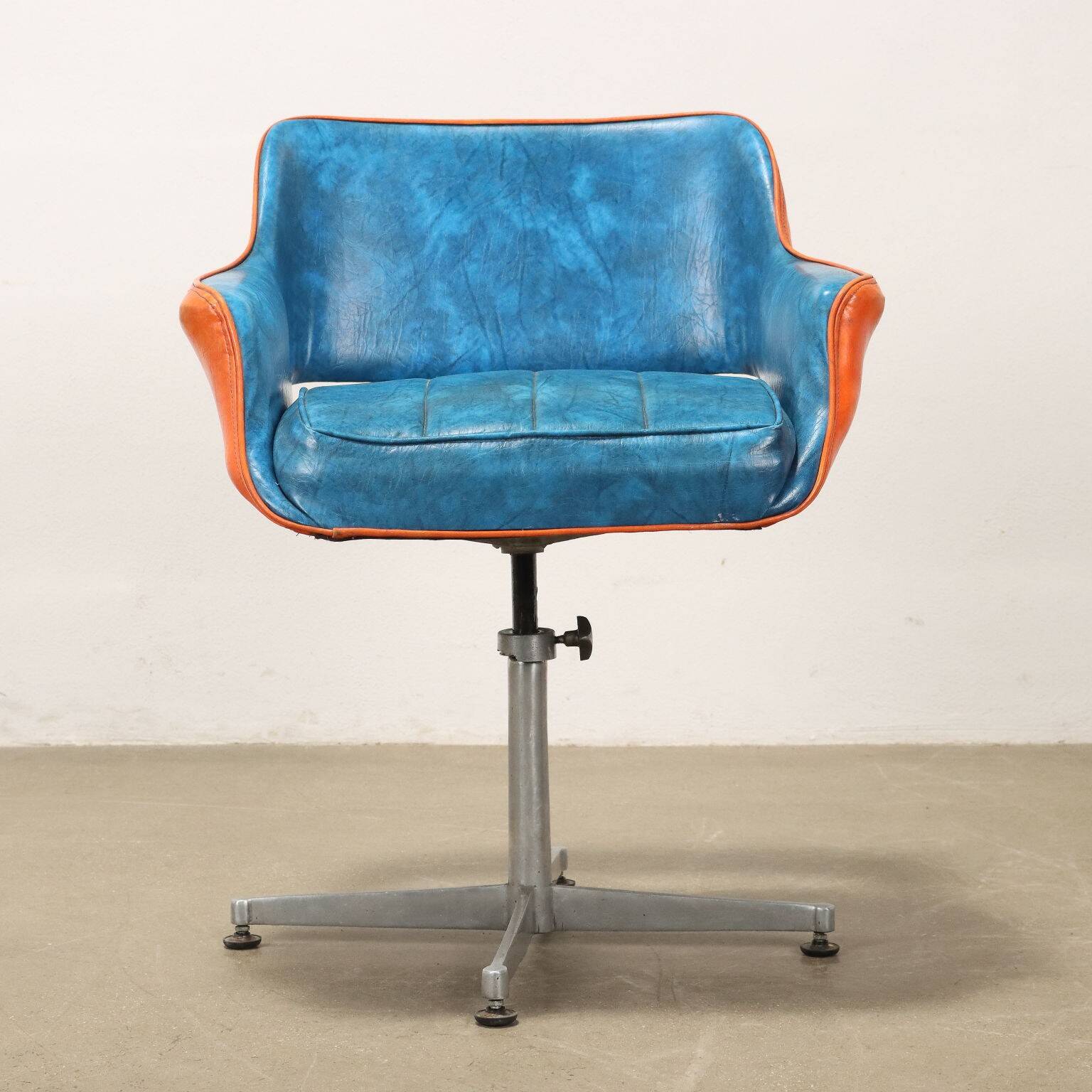 Vintage swivel armchair in faux leather and aluminum, 1960s-70s
