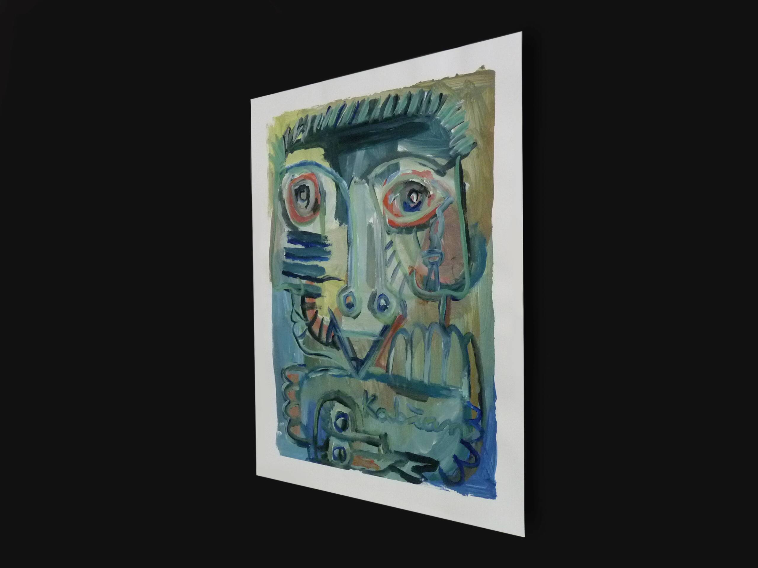 Mixed technique Art brut signed Kabian (Jean-Baptiste) 50X65 cm - 19.68X25