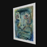 Mixed technique Art brut signed Kabian (Jean-Baptiste) 50X65 cm - 19.68X25