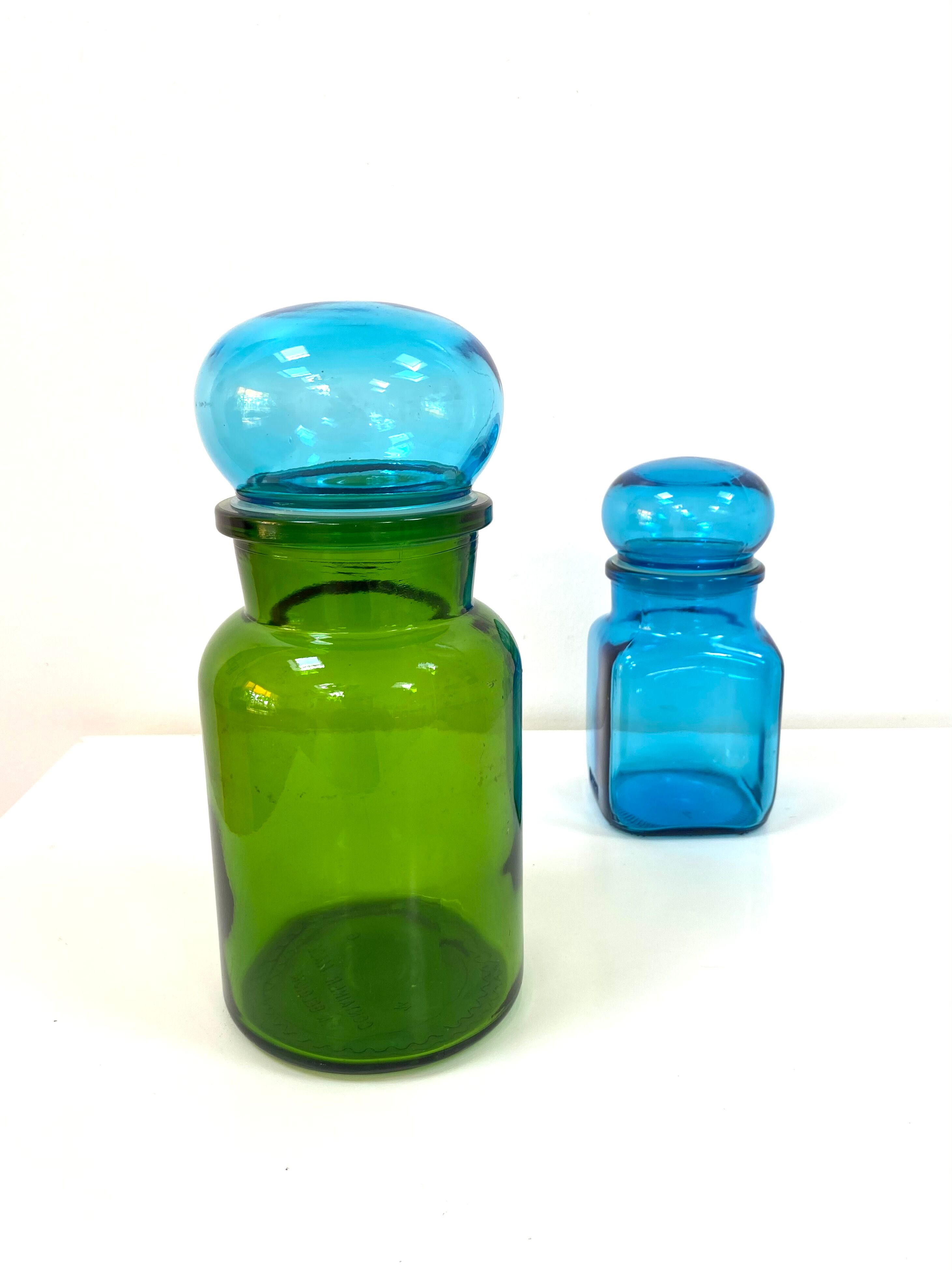 Bocal vase vintage en verre vert et bleu