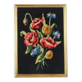 canvas bouquet of flowers in cross stitch, wall painting, vintage