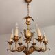 Vintage Hollywood Regency 6 light Chandelier gilded Italy Florence 1950-60