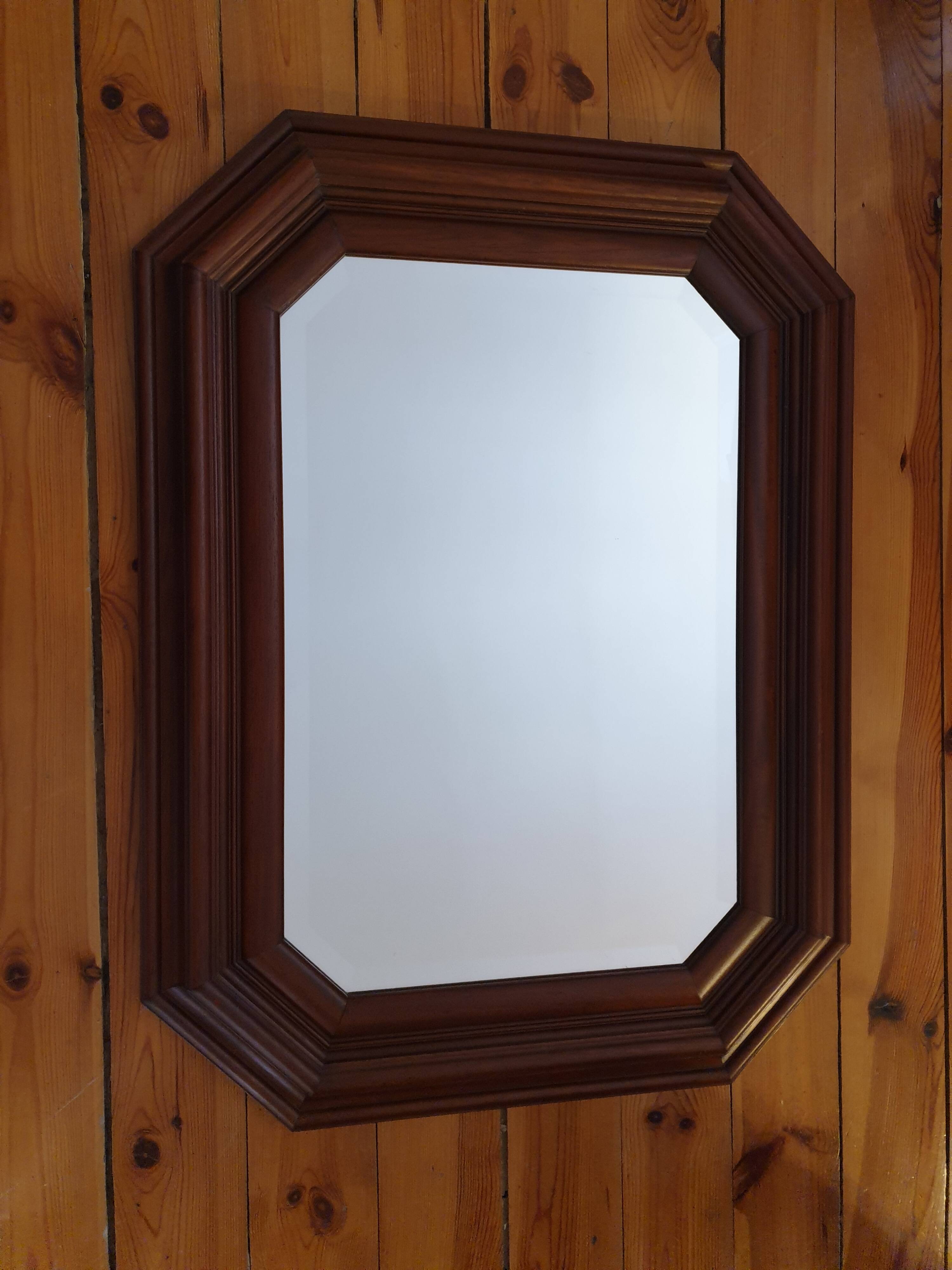 Large beveled mirror in cherry wood frame