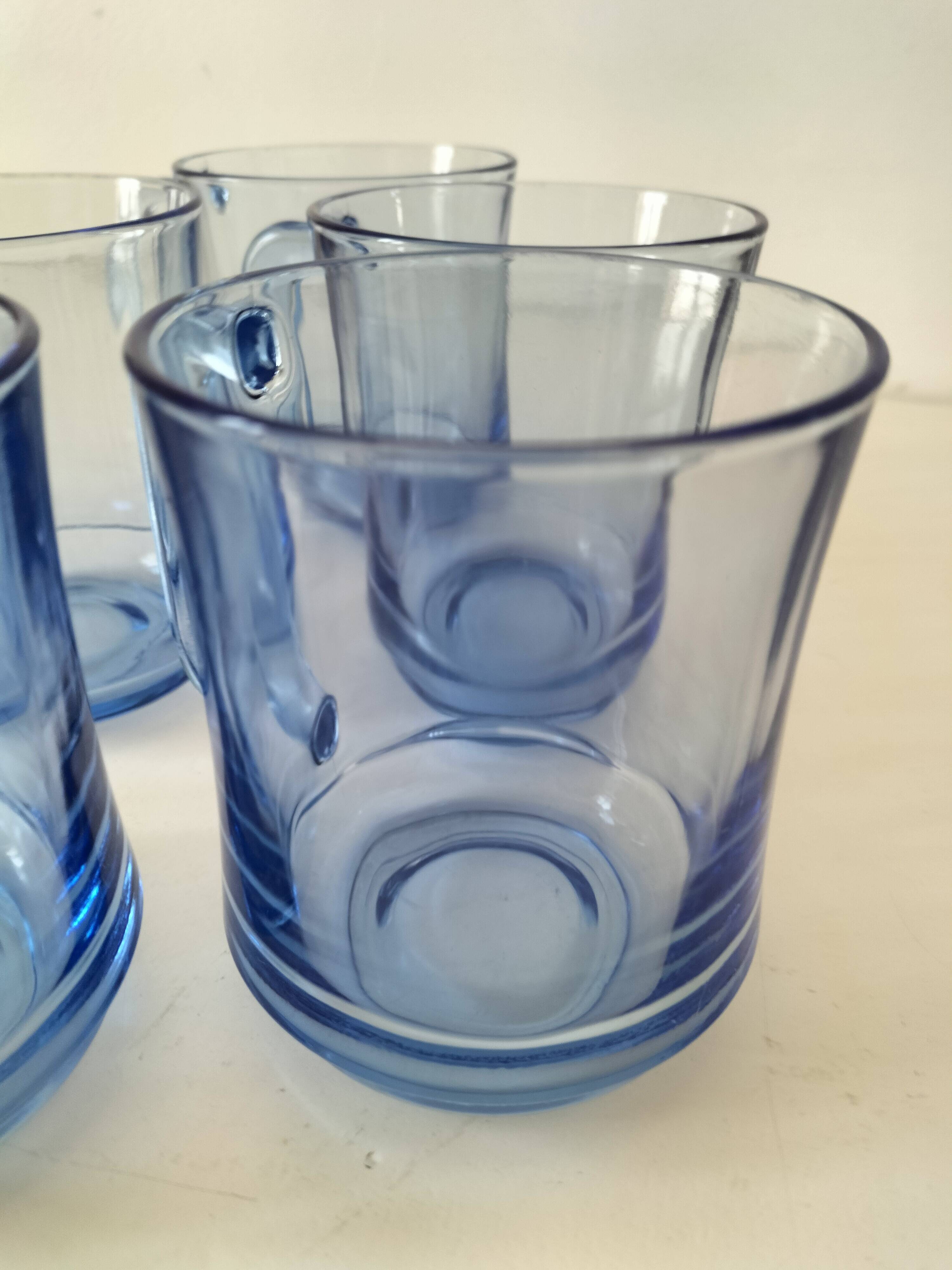 5 transparent blue Duralex mugs – French manufacturing