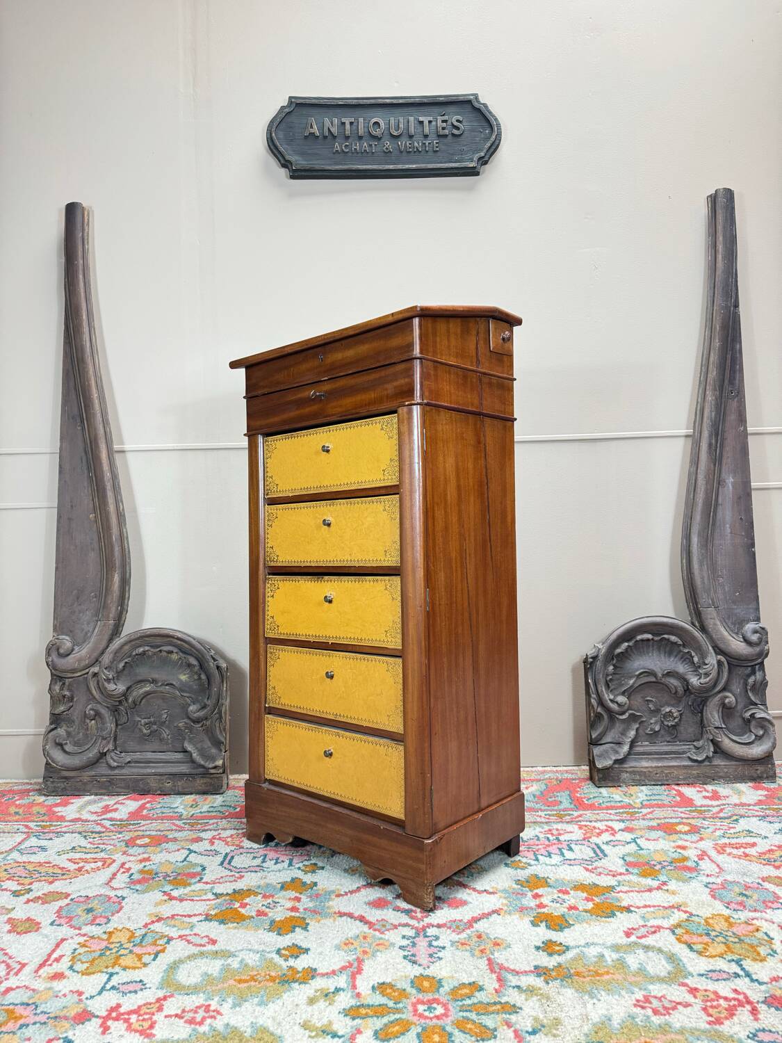 Louis Philippe Mahogany Cartonnier Forming a Desk, 19th Century