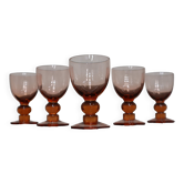 5 vintage pink stemmed antique glasses