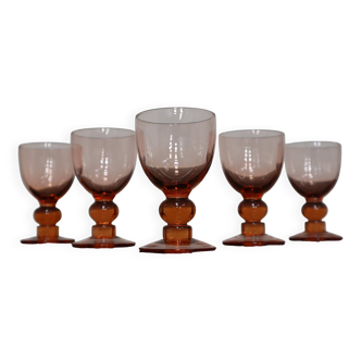 5 verres anciens à pied rose vintage