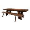 Table artisanale en chêne massif et ses deux bancs