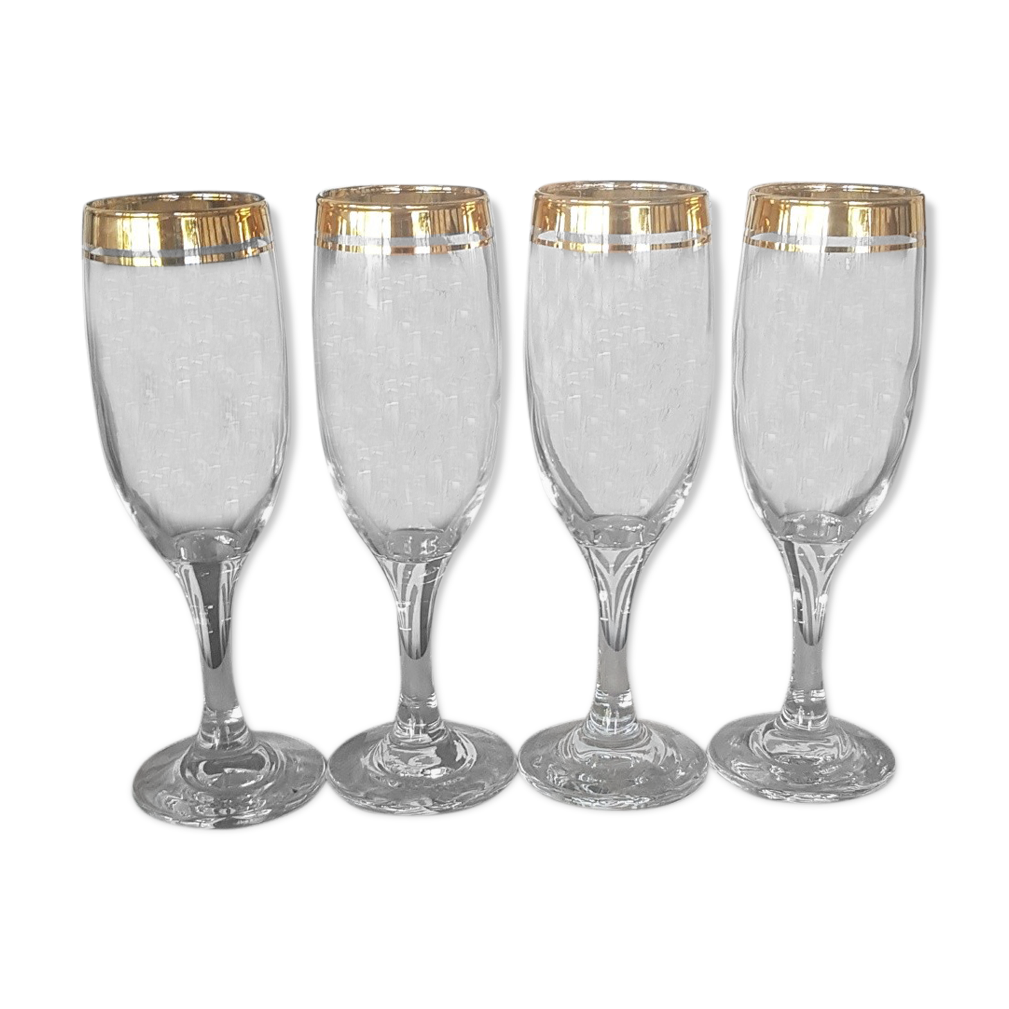 Set of 4 champagne flutes gold border