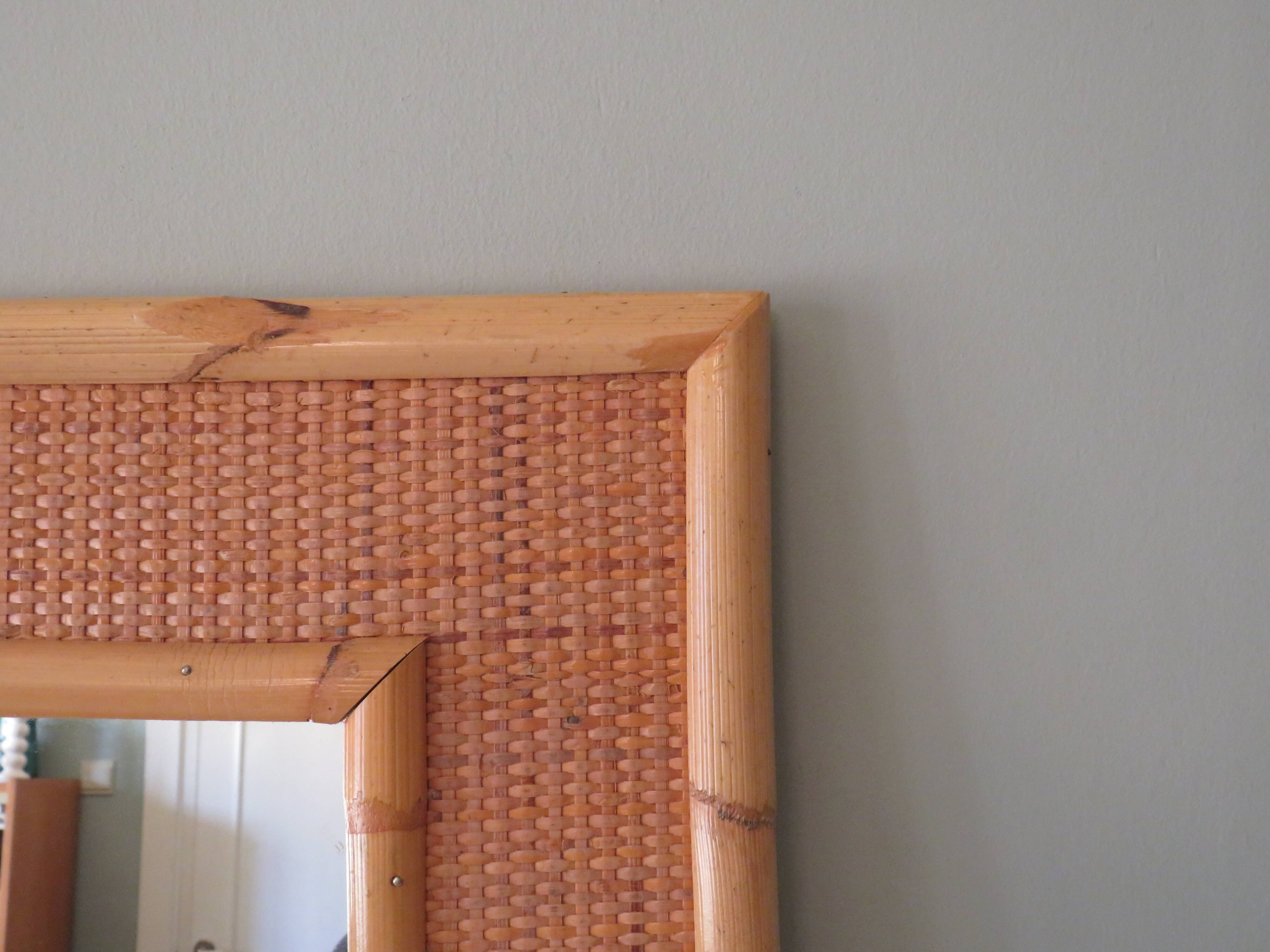Italian wall mirror vintage vera dal in bamboo and cane