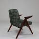 Fauteuil scandinave Space Age en bois et tissu vert
