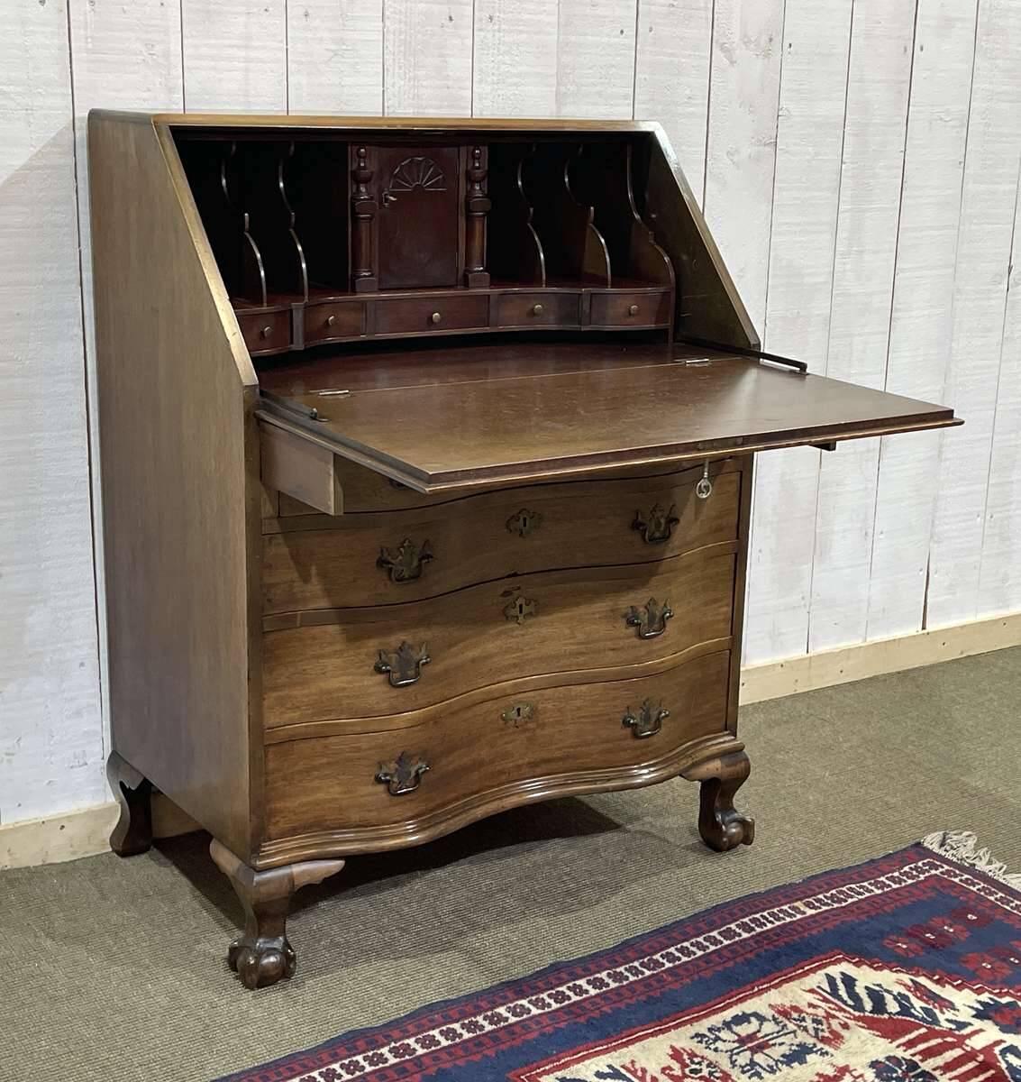 1930s English curved mahogany back desk