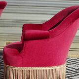2 antique toad armchairs in red velvet