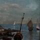 Oil on panel marine scene signed 20th century gilt leaf frame