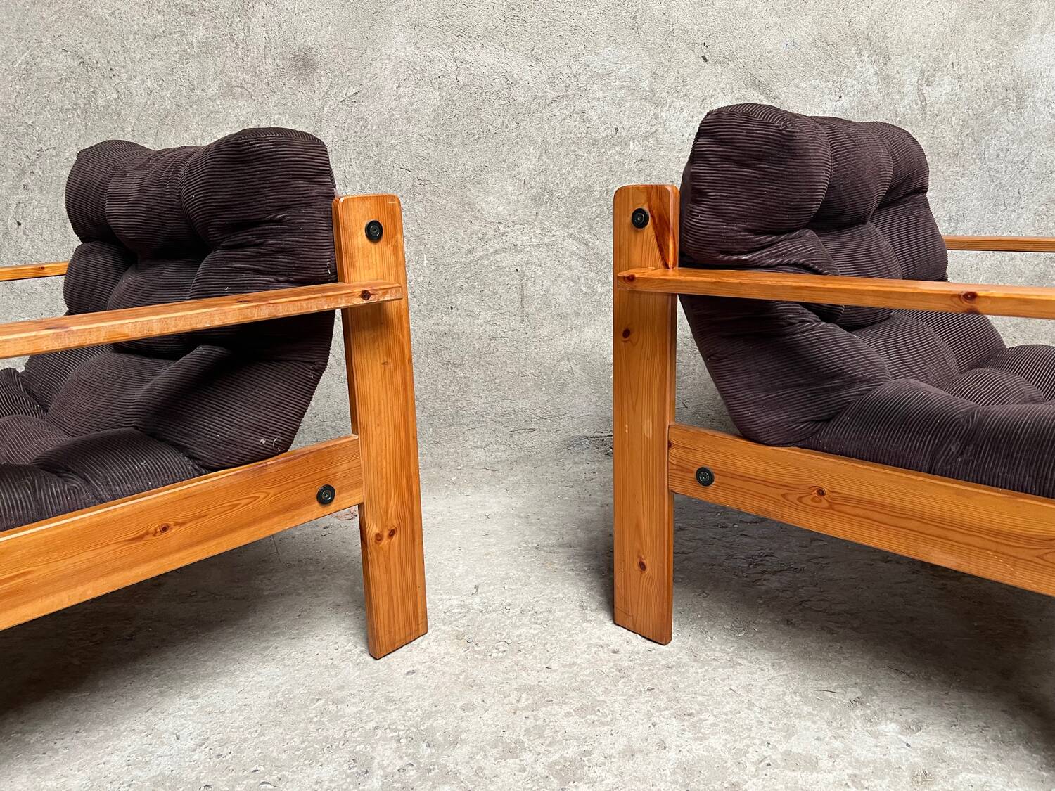 Pair of vintage pine armchairs 1970 1980 design look