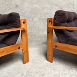 Pair of vintage pine armchairs 1970 1980 design look