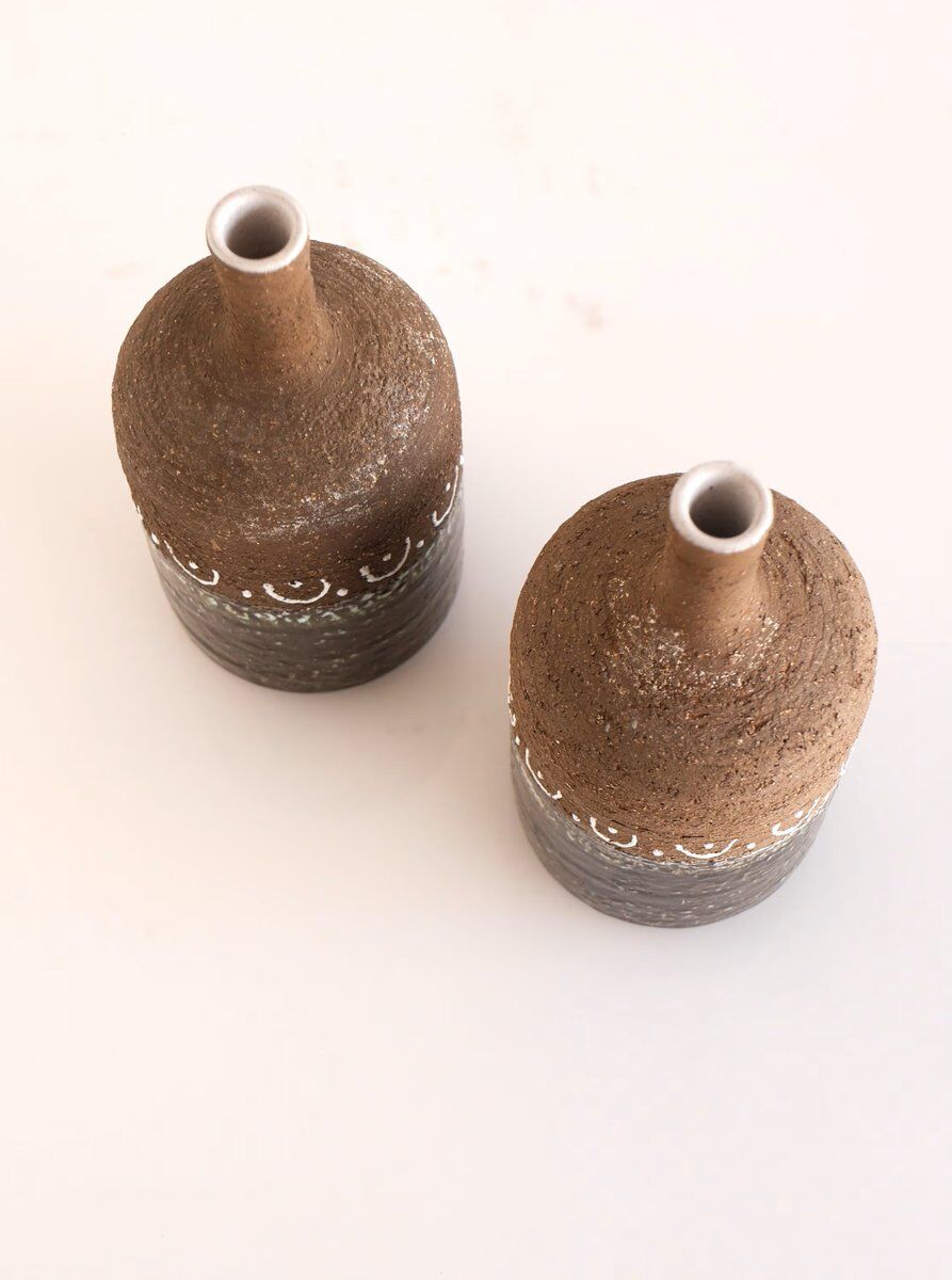Scandinavian mid-century modern brutalist pottery vases by Hellström for Nittsjö, Sweden, set of 2