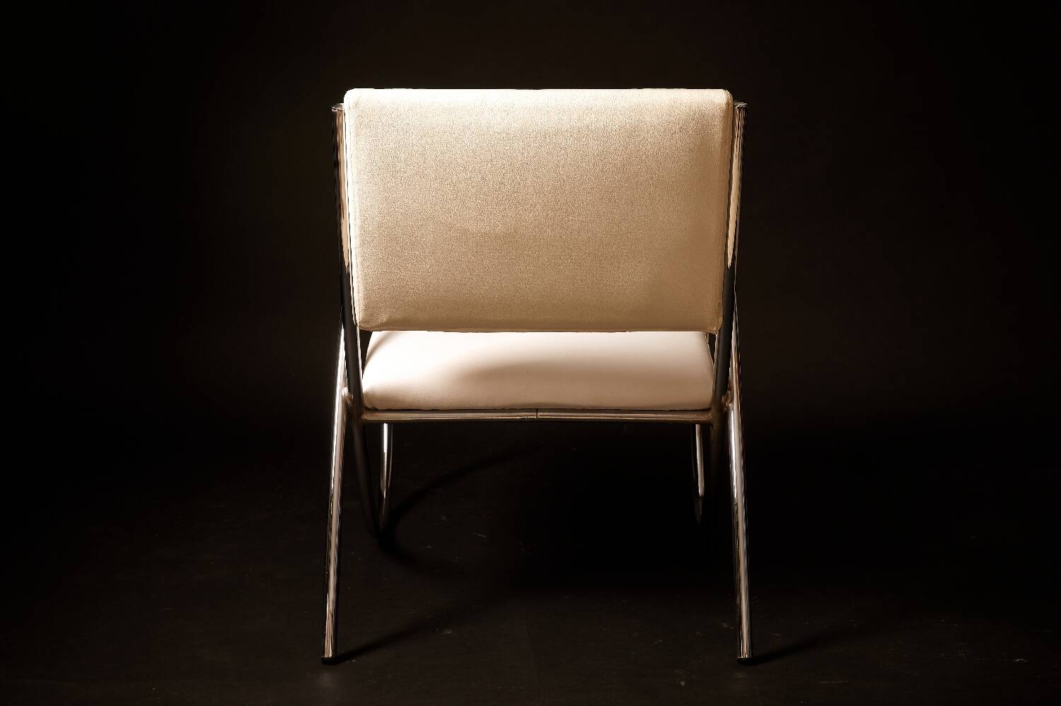 Chrome metal and white sky designer armchair