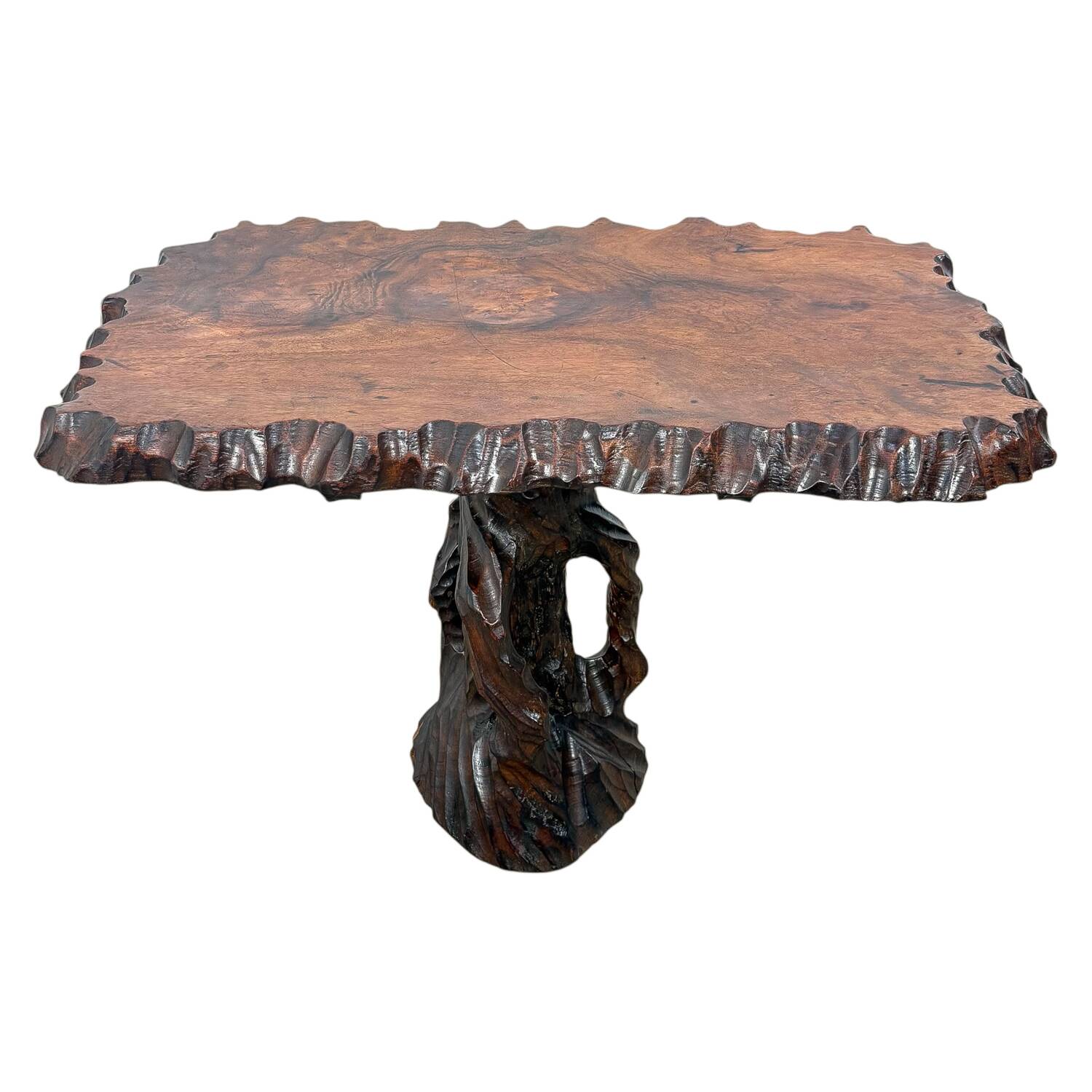 Hand-Carved Camphor Wood Organic Side Table – Sculptural Brutalist Design