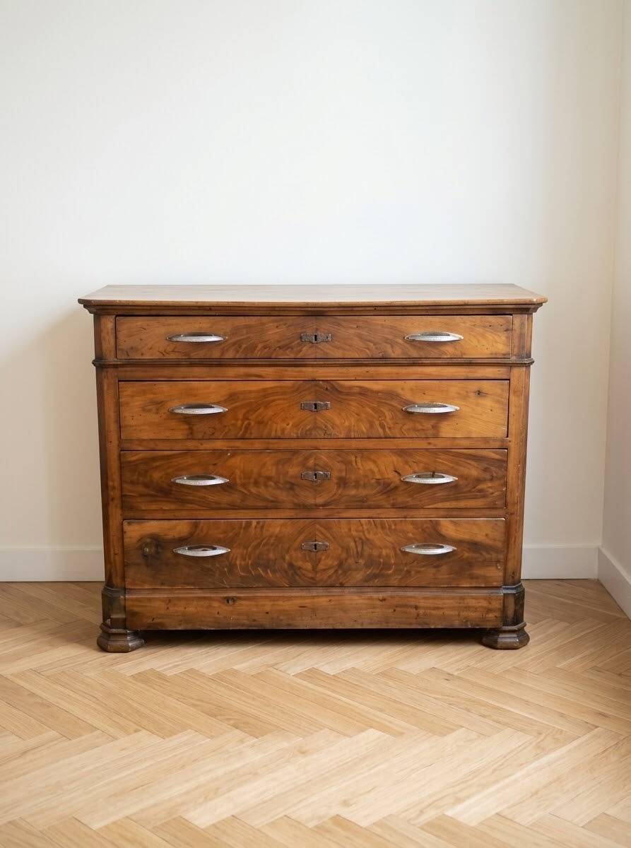Commode ancienne en bois massif / Style Louis-Philippe - 4 tiroirs